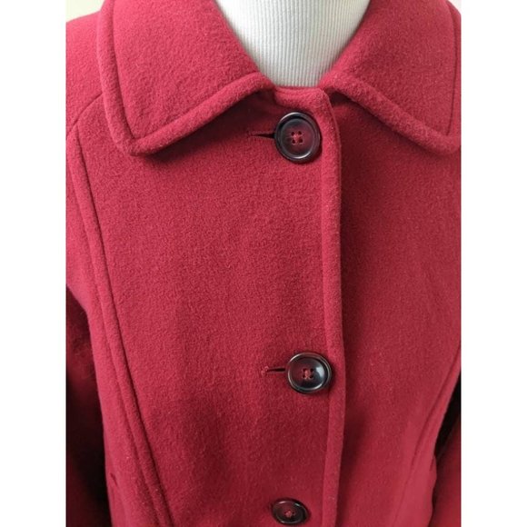 Women's Classic London Fog Red Wool Coat Petite Sz 14 Button Down Overcoat - Picture 6 of 6